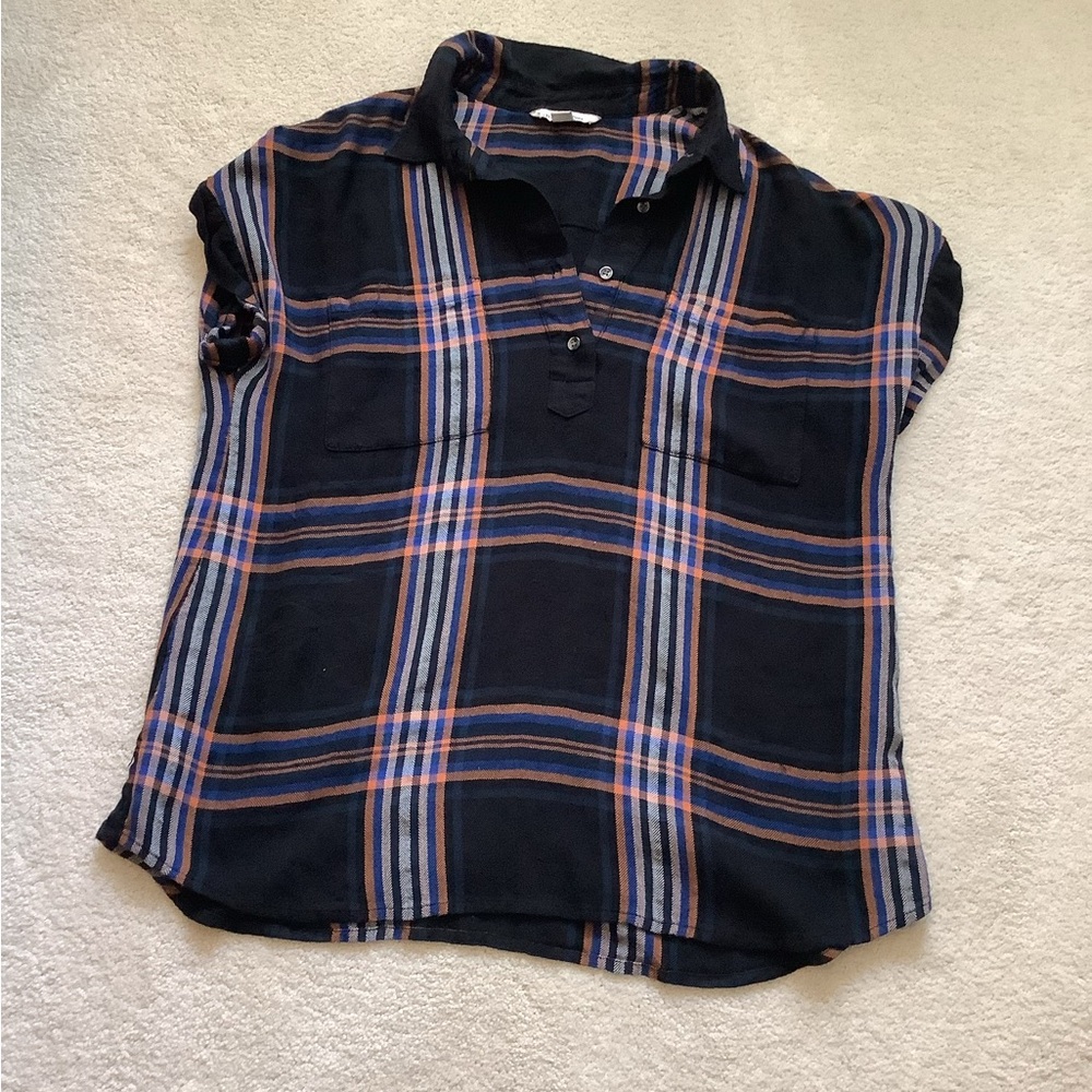 EUC LLBean Women’s Short Sleeve Plaid Popover Lightweight Top M